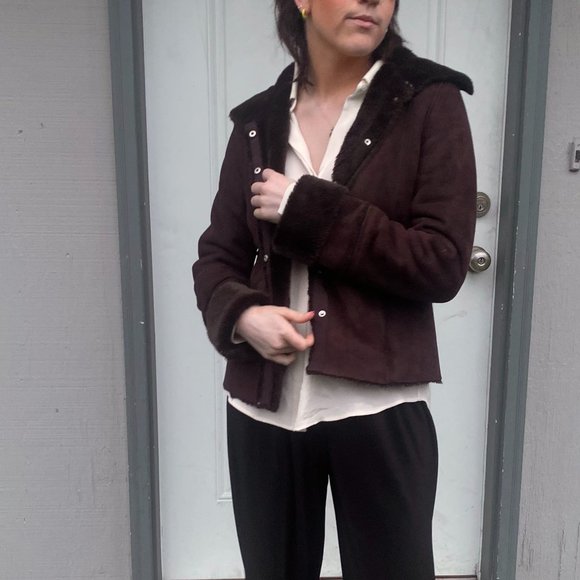 Calvin Klein Jacket Faux Fur Suede Snap Closure Sz Small Color Brown / Womens - Picture 3 of 5